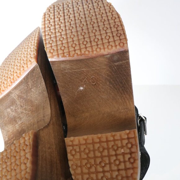 Sandgrens Swedish Handmade Wooden Clogs Womens 40 US 9 Black Brown Nubuck Shoes - Picture 5 of 7